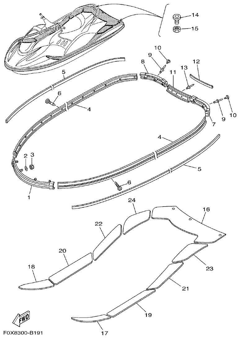 Yamaha F1G1 GUNWALE. MAT parts diagram